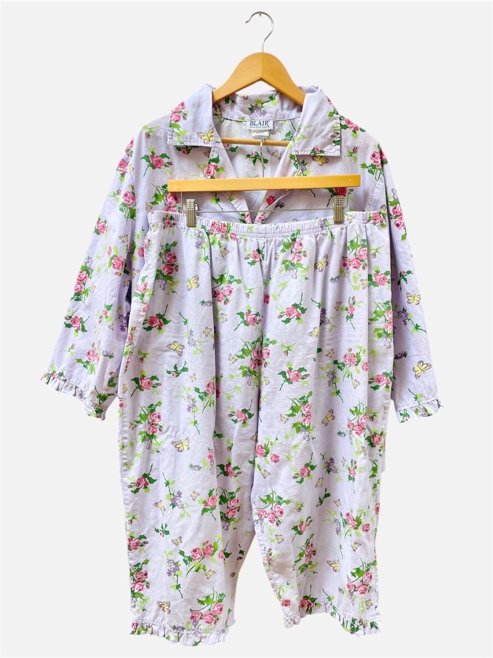 Vintage Prairie Core Pajamas Set in Lilac Rose Floral w Ruffle, Women's Size 2X